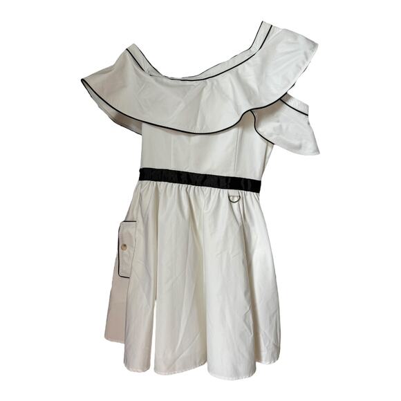 Few Moda New York Asymmetric frilled off shoulder white black dress size small - Picture 7 of 12